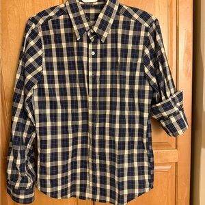 Men's Blue and White with yellow stripes Plaid Shirt